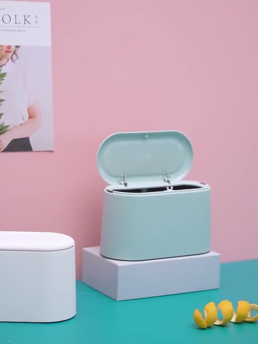 Trash Can - Sensor Trash Can - Sturdy - Countertop Waste Bin - Mini Trash Can - Desktop - Tabletop Waste Bin - Plastic Trash Can - Bathroom Waste Bin - Recycling Waste Bin - Car Trash Can - Blue - Office Trash Cans - Home / Office - Image 3