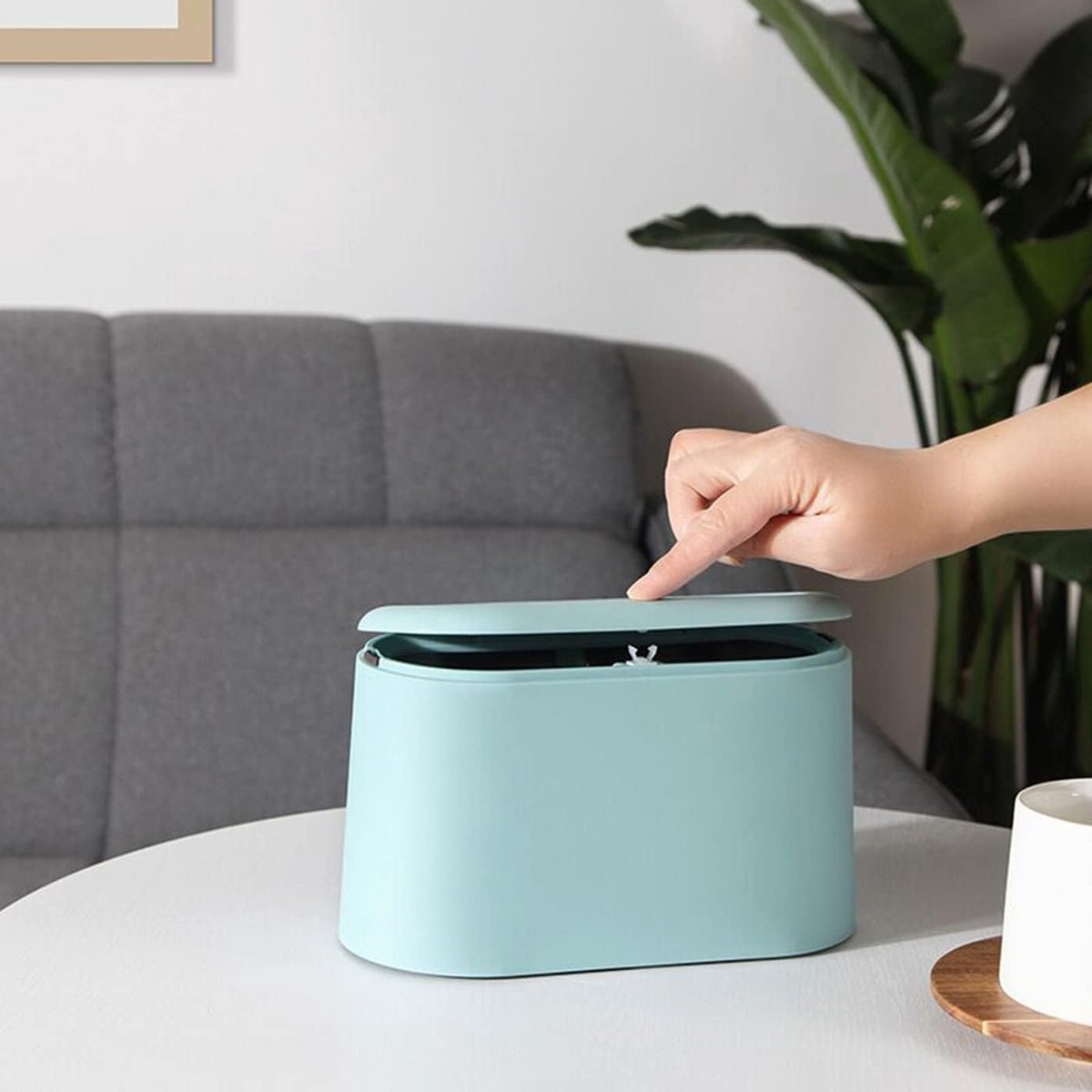 Trash Can - Sensor Trash Can - Sturdy - Countertop Waste Bin - Mini Trash Can - Desktop - Tabletop Waste Bin - Plastic Trash Can - Bathroom Waste Bin - Recycling Waste Bin - Car Trash Can - Blue - Office Trash Cans - Home / Office - Image 5