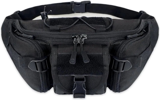 Waist Bag - Nylon Waist Bag - Waterproof - Large Capacity - Crossbody Bag - Multifunctional Sling Bag - Outdoor Anti-Theft - For Sports / Hiking / Cycling / Travel / Fishing - Phone Pouch - Black - Durable - Multiple Compartments