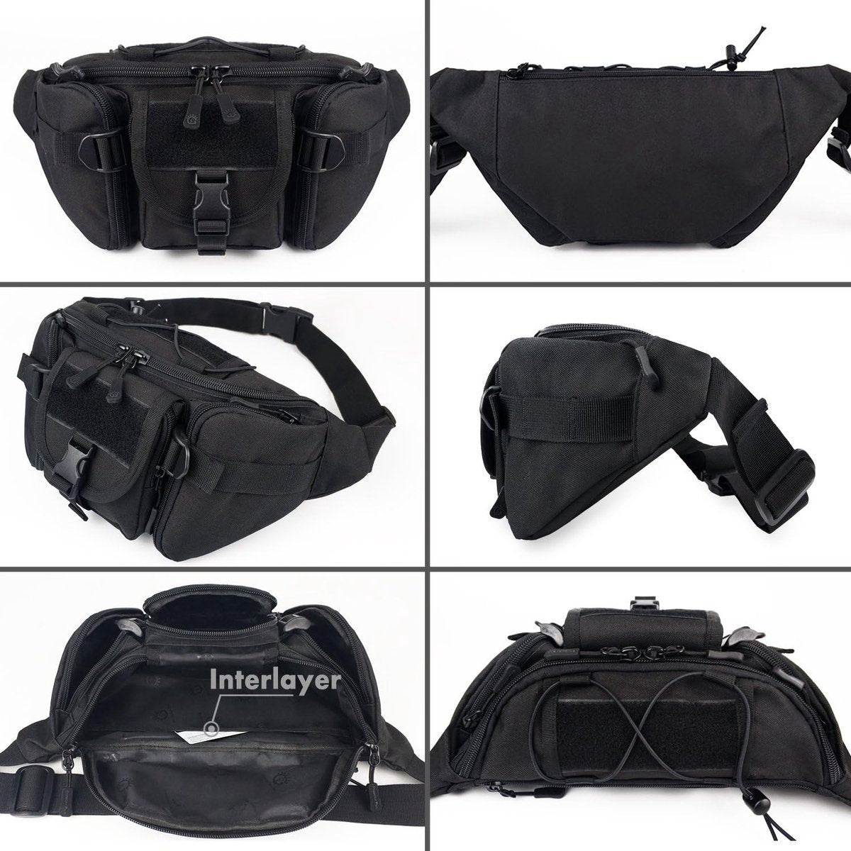 Waist Bag - Nylon Waist Bag - Waterproof - Large Capacity - Crossbody Bag - Multifunctional Sling Bag - Outdoor Anti-Theft - For Sports / Hiking / Cycling / Travel / Fishing - Phone Pouch - Black - Durable - Multiple Compartments - Image 3