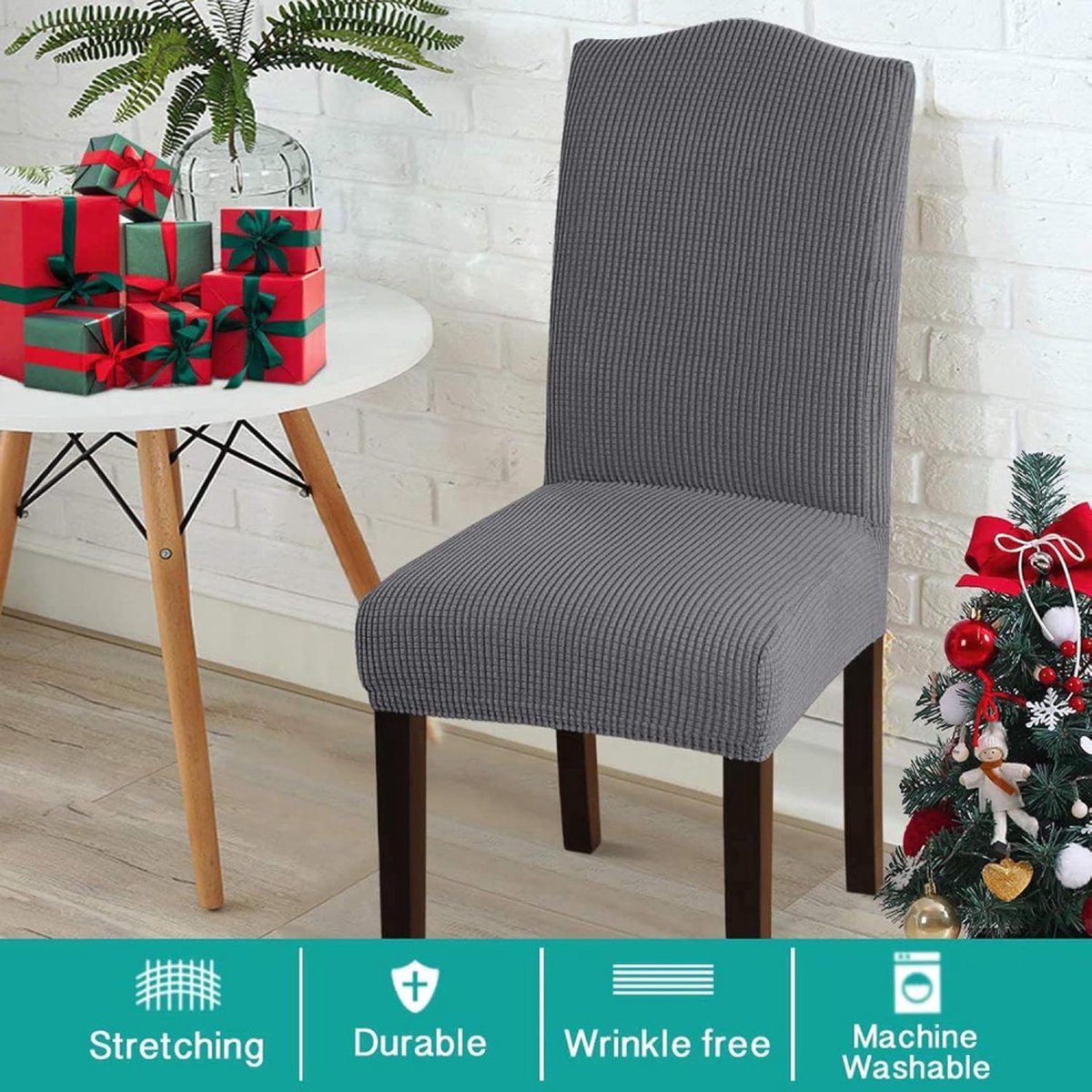 Chair Covers - 4 Pieces - Dining Room Chair Cover - Sofa Cover - Chair Covers for Dining Chairs - Chair Protectors - Stretch Chair Covers - Chair Cover - Water-Repellent - Office and Home Use - Cover - Protect Your Chairs Stylishly - Light Grey - Image 5
