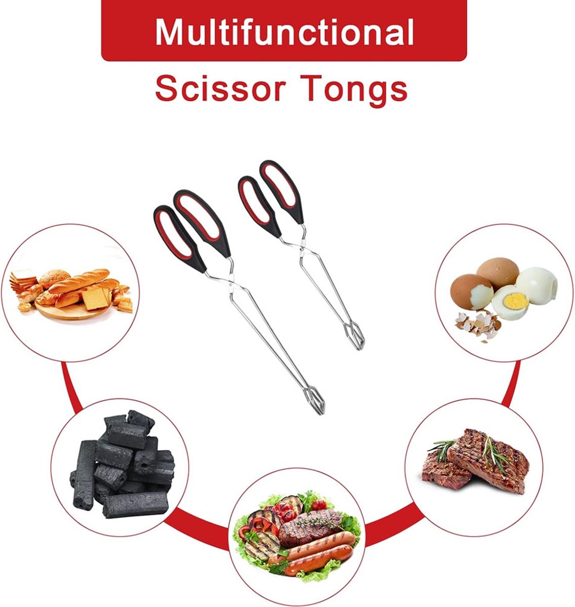 BBQ Tongs - Set of 2 - Barbecue Tongs - Meat Tongs - Grill Tongs - Kitchen Tongs - Meat Tweezers - Serving Tongs - Kitchen Tweezers - Scissor Tongs - Bread Tongs - Charcoal Tongs - Barbecue Accessory - Kitchen Utensils - Comfortable Grip - Durable - Dishw - Image 2