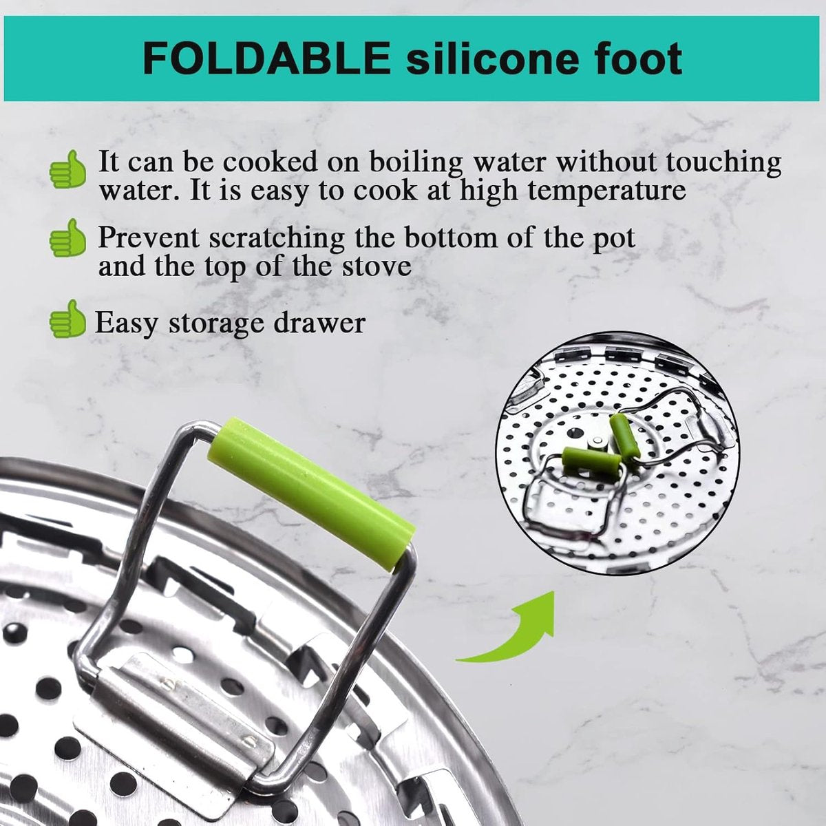 Stainless Steel Steaming Rack - Steamer Basket Pan - Steamer Basket for Vegetables - Vegetable Steamer - Adjustable - Steamer Insert - Steam Flower - Steamer Basket - Foldable Steamer Basket - Dishwasher Safe - Suitable for Vegetables - Suitable for pans  - Image 2
