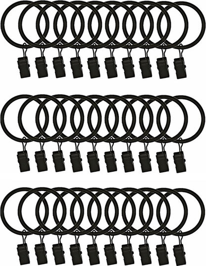 30 Pieces Curtain Rings with Clips - Curtain Rings - Thicker - 32mm - Stainless Steel - Shower Curtain Rings - Curtain Hooks - Curtain - Shower Curtain - Hooks - High Quality - Black - Value Pack