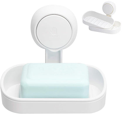 Soap Dish with Suction Cup - Soap Holder - Removable - Bathroom Accessories - 2 Layers - Hanging or Standing - Soap Dish - Soap Holders - Soap - Hanging Soap Holder Without Drilling - Small Soap Dish & Shampoo Bar Holder - Shower - Bathroom - Kitchen - Wh