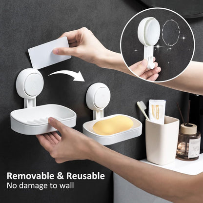 Soap Dish with Suction Cup - Soap Holder - Removable - Bathroom Accessories - 2 Layers - Hanging or Standing - Soap Dish - Soap Holders - Soap - Hanging Soap Holder Without Drilling - Small Soap Dish & Shampoo Bar Holder - Shower - Bathroom - Kitchen - Wh - Image 4