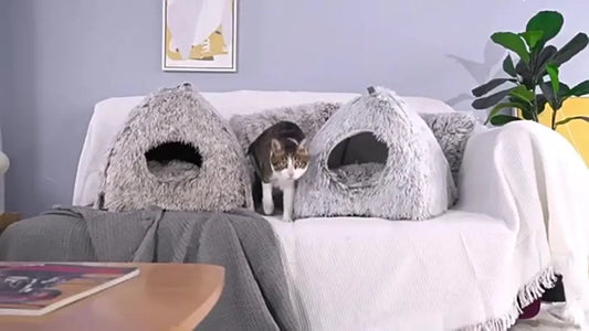 Cat Basket - Rabbit House - Cat House - Plush - Warmth - 40x40x37 CM - Rodent - Cat Bed - Kitten Basket - Animal House - Cat Cushion - Cat Den - Cat Houses - Cat Cave - Brown - Comfortable & Soft - For Rabbits, Cat, Guinea Pigs, Hamsters, Puppies - Image 2