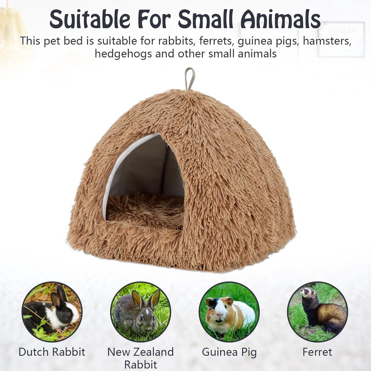 Cat Basket - Rabbit House - Cat House - Plush - Warmth - 40x40x37 CM - Rodent - Cat Bed - Kitten Basket - Animal House - Cat Cushion - Cat Den - Cat Houses - Cat Cave - Brown - Comfortable & Soft - For Rabbits, Cat, Guinea Pigs, Hamsters, Puppies - Image 5