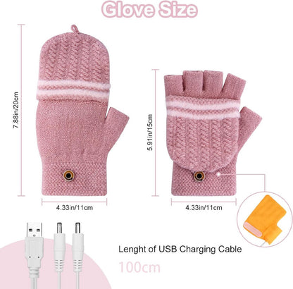 Heated Gloves - USB Heated Mittens - Heated Gloves - Electric Winter Gloves - Knitted Heated Gloves - Waterproof - Windproof - USB Rechargeable - Electrically Heated - One Size - Unisex - Winter Gift - Pink - Image 2