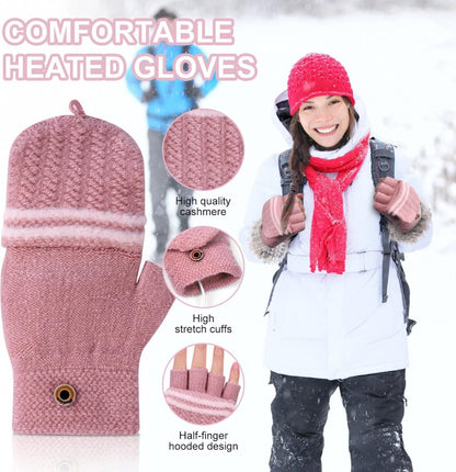 Heated Gloves - USB Heated Mittens - Heated Gloves - Electric Winter Gloves - Knitted Heated Gloves - Waterproof - Windproof - USB Rechargeable - Electrically Heated - One Size - Unisex - Winter Gift - Pink - Image 3