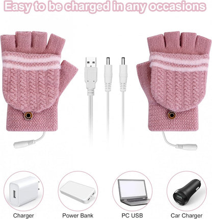 Heated Gloves - USB Heated Mittens - Heated Gloves - Electric Winter Gloves - Knitted Heated Gloves - Waterproof - Windproof - USB Rechargeable - Electrically Heated - One Size - Unisex - Winter Gift - Pink - Image 4