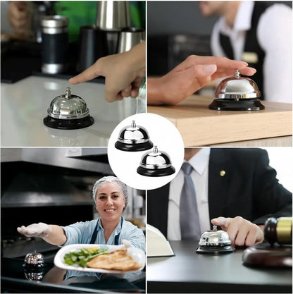 Table Bell - 2 Pieces - Reception Bell - Small Table Bell - School Bell - Counter Bell - Hotel Bell - Butler Bell - Kitchen Bell - Hospitality Bell - Santa Claus Bell - Stainless Steel - 9 Cm - Loud Sound - Bell - Silver/Black - Image 3