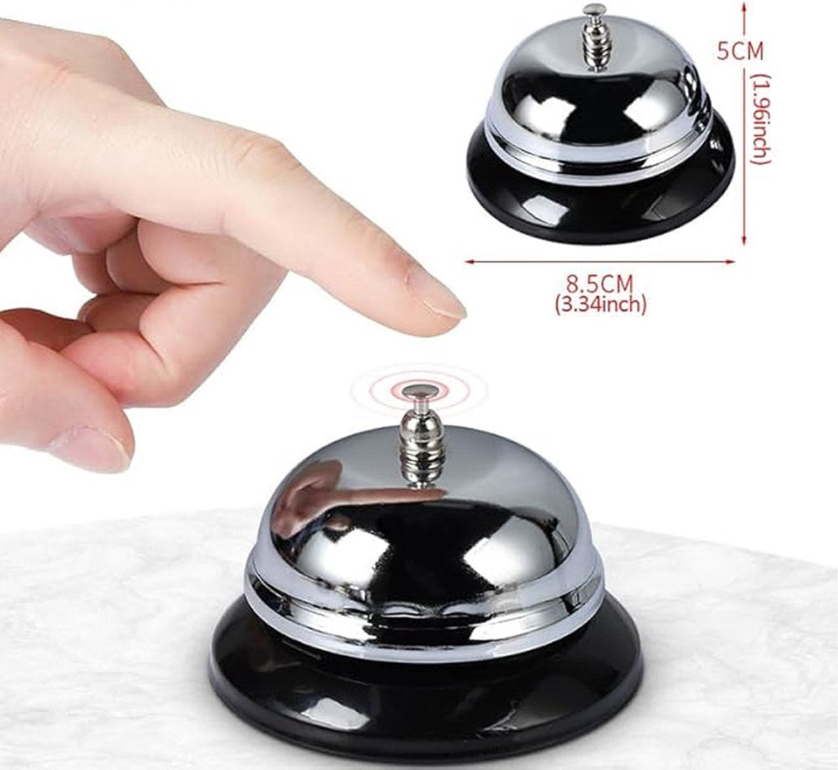 Table Bell - 2 Pieces - Reception Bell - Small Table Bell - School Bell - Counter Bell - Hotel Bell - Butler Bell - Kitchen Bell - Hospitality Bell - Santa Claus Bell - Stainless Steel - 9 Cm - Loud Sound - Bell - Silver/Black - Image 5