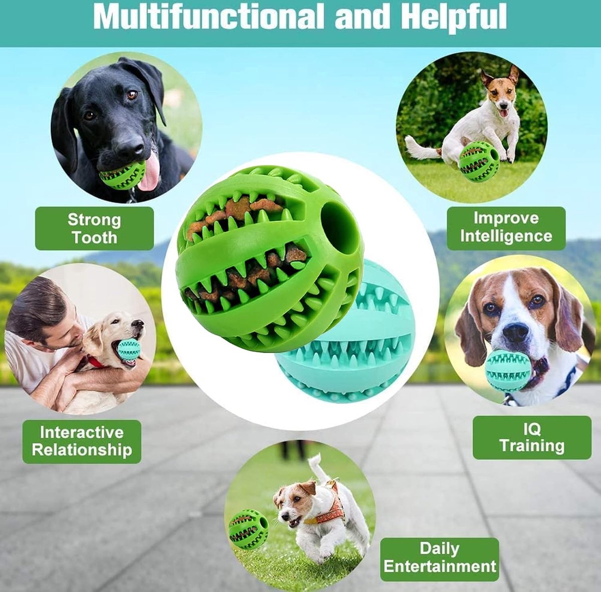 Dog Ball 5 Cm - 2 Pieces - Dog Toys - Dog Snack Ball - Dog Toys - Dog Chew Toy - Dog Toys - Dog Intelligence Toys - Green+Blue - Image 2