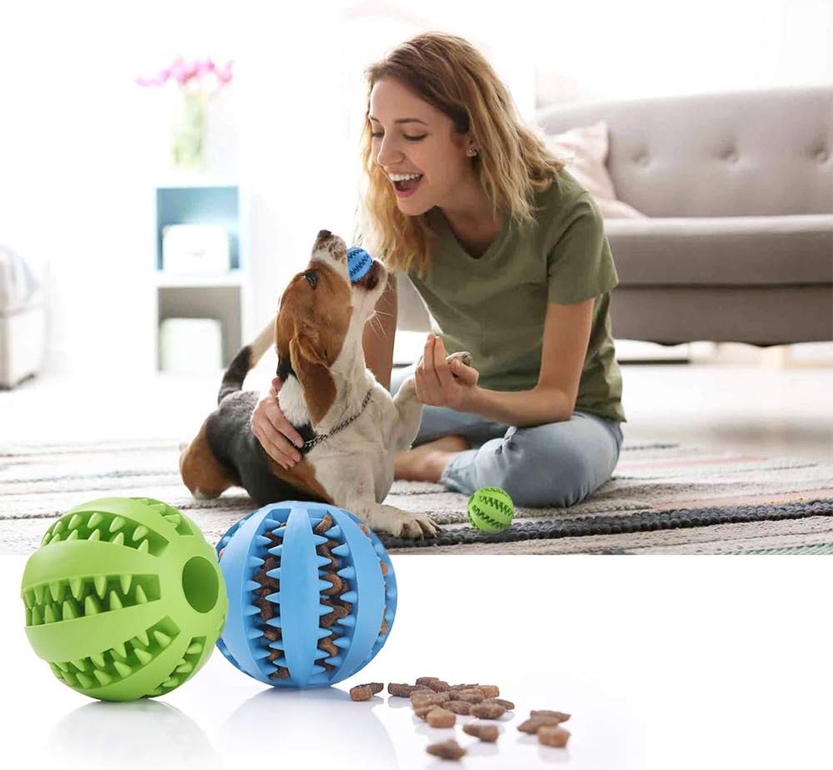 Dog Ball 5 Cm - 2 Pieces - Dog Toys - Dog Snack Ball - Dog Toys - Dog Chew Toy - Dog Toys - Dog Intelligence Toys - Green+Blue - Image 5