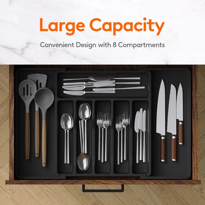 Extendable Cutlery Tray with 8 Compartments - 38 Cm Deep - Cutlery Cassette - Cutlery Drawer Organizer - Kitchen Cutlery Holder - BPA-Free - Organizer - Kitchen Drawer - Cutlery - 57 x 38 x 5 Cm Maximum Size - 33 x 38 x 5 Minimum Size - 6 to 8 Compartment - Image 3