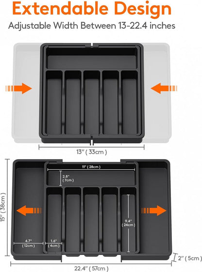 Extendable Cutlery Tray with 8 Compartments - 38 Cm Deep - Cutlery Cassette - Cutlery Drawer Organizer - Kitchen Cutlery Holder - BPA-Free - Organizer - Kitchen Drawer - Cutlery - 57 x 38 x 5 Cm Maximum Size - 33 x 38 x 5 Minimum Size - 6 to 8 Compartment - Image 5