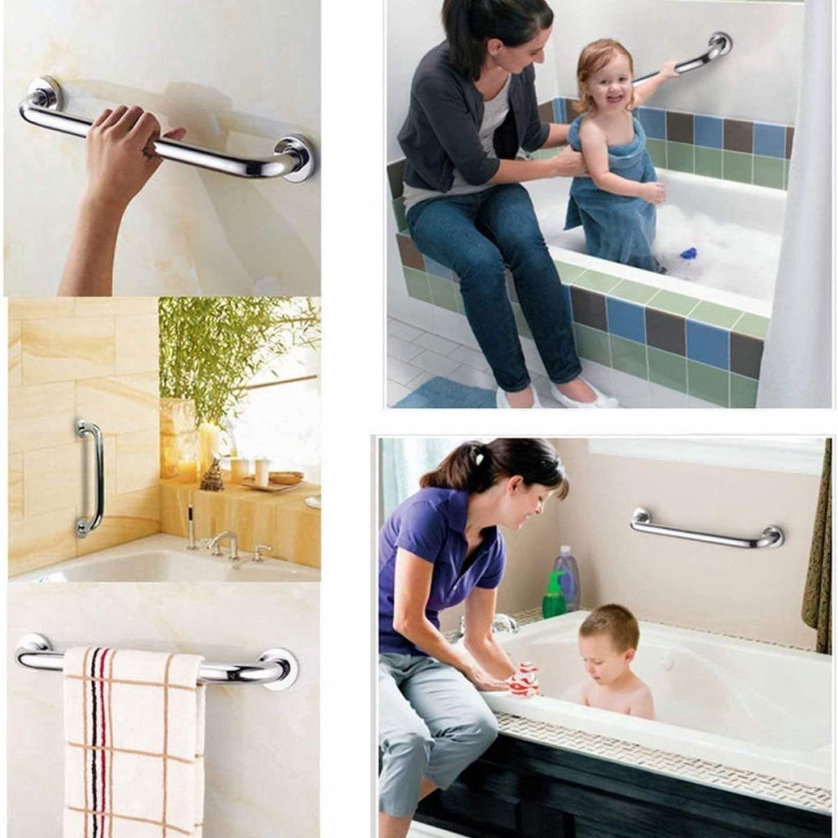 Wall Grab Bar - Extra Grip - 2 Pieces - 40 Cm - Stainless Steel - Handle / Wall Grab Bar for Bathroom / Shower / Toilet - Toilet Grab Bar - Bath Grab Bar - Shower Grab Bar - Non-Slip Grab Bar - Bathroom Handle - Safety Grip - High Load Capacity - Screws I - Image 2