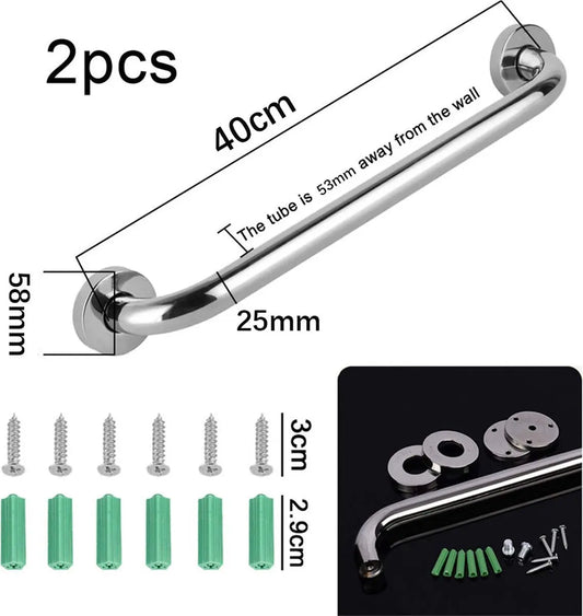 Wall Grab Bar - Extra Grip - 2 Pieces - 40 Cm - Stainless Steel - Handle / Wall Grab Bar for Bathroom / Shower / Toilet - Toilet Grab Bar - Bath Grab Bar - Shower Grab Bar - Non-Slip Grab Bar - Bathroom Handle - Safety Grip - High Load Capacity - Screws I - Image 5