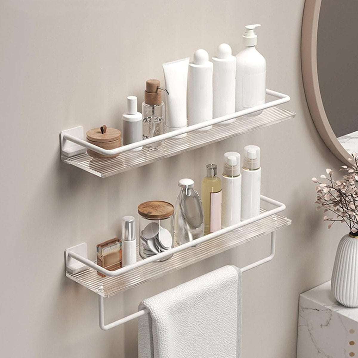 Shower Rack - 30 Cm - Wall Rack - Bathroom Rack - Small Shower Rack - Bathroom Accessories - No Drilling Required - Small Wall Rack - Hanging Shower Rack - For the Shower Storage Organization - For Kitchen Bedroom Living Room - White - 1 Piece - Image 2