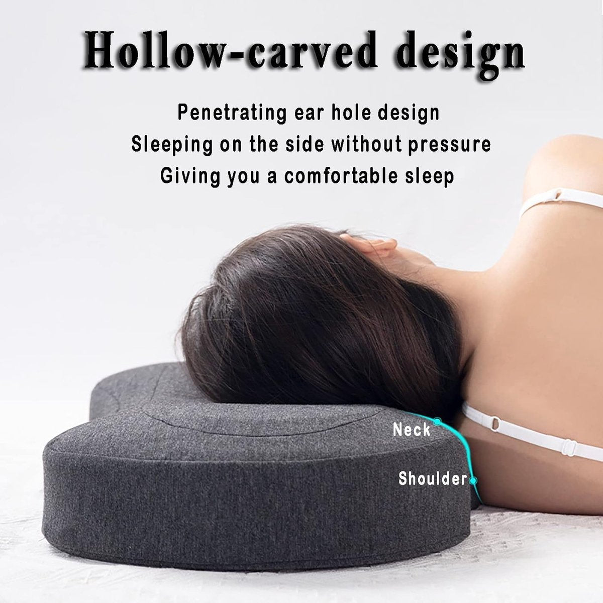 Piercing Pillow - Ear Piercing Pillow for Side Sleepers - Side Sleeping Pillow - Memory Foam Pillow - Ergonomic - Pillow with Hole for Ear - Donut Piercing Pillow - For Ear Pain - 55x 35x 9x 7cm - Ring Pillow - Washable - Removable - Grey - Skin-Friendly - Image 3