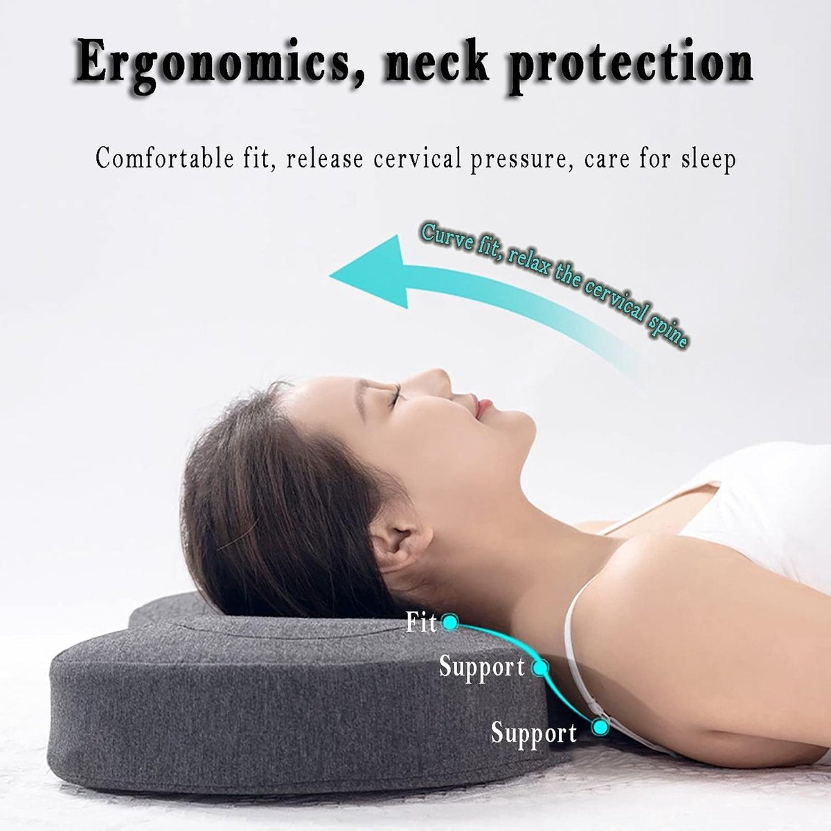 Piercing Pillow - Ear Piercing Pillow for Side Sleepers - Side Sleeping Pillow - Memory Foam Pillow - Ergonomic - Pillow with Hole for Ear - Donut Piercing Pillow - For Ear Pain - 55x 35x 9x 7cm - Ring Pillow - Washable - Removable - Grey - Skin-Friendly - Image 4
