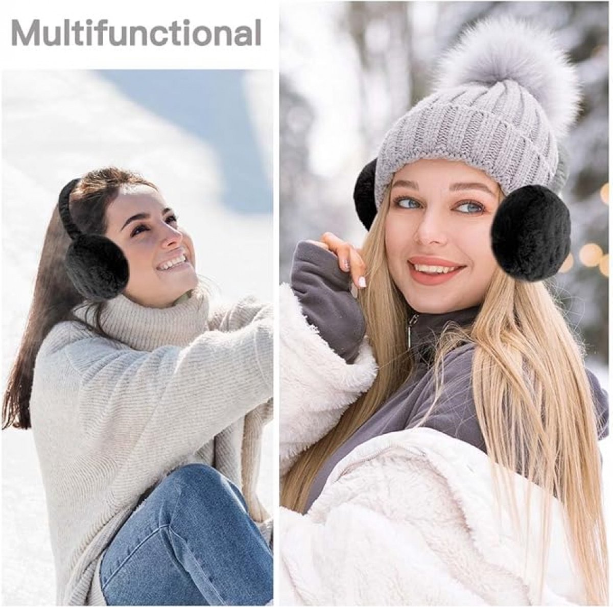 Women's Ear Warmers - Winter Ear Protectors - Unisex - Behind the Head - Ear Warmers - Earmuffs - Ear Warmers - Extra Soft - Comfortable - Winter - One Size - Black - Image 4