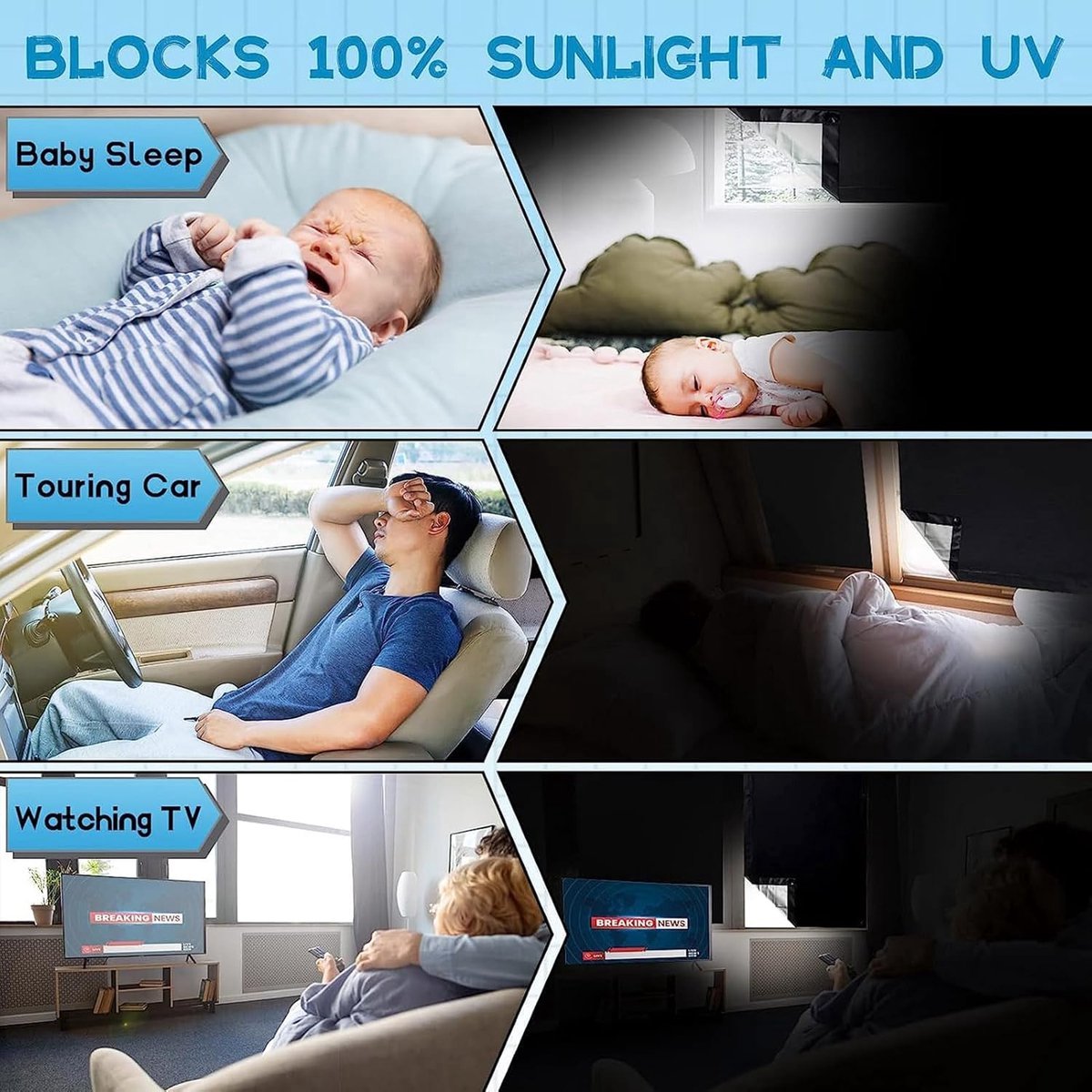 Universal Sun Protection with Suction Cups - 60 x 115cm - Heat/Light Blocking Fabric - Suction Cup Shade Cloth - Machine Washable - No Drilling Required - Window Sun Protection with Suction Cups - Window Blinds - UV Curtain - For Travel, Bedroom, Camper,  - Image 4