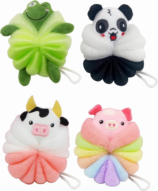 Shower Puff - 4 Pieces!! - Bath Sponge - Kids Bath Sponge - Relaxing Bath - Scrubbing Sponge - Soft Sponge - Shower Sponge - Bath Sponge - Massage Sponge - Scrubbing Sponge - Shower - Bath - Bath Sponge In Beautiful Colors - Massage Sponge - Shower Stick
