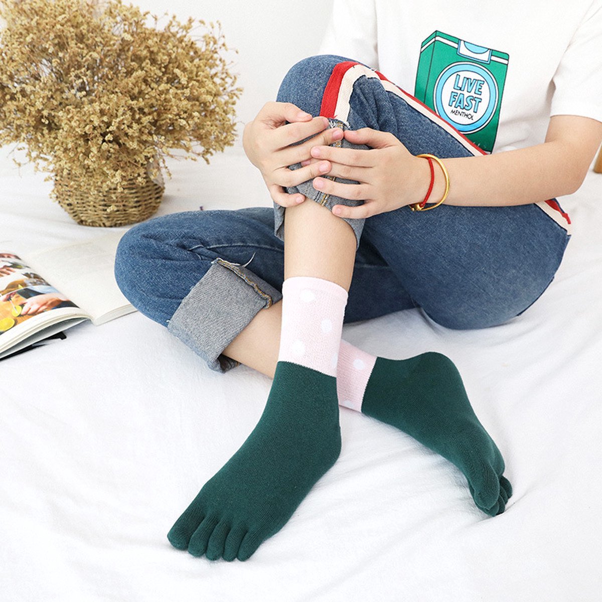 Toe Socks 5 Pairs - Toe Socks - Women's - Cotton - Yoga Socks - Smooth Toe Seam - No Annoying Seams - Runner Toe Socks - Flip-Flop Socks - Toe Socks - Toe Socks - Toesocks - Ladies - Antibacterial - Breathable - Comfortable Socks - Image 3
