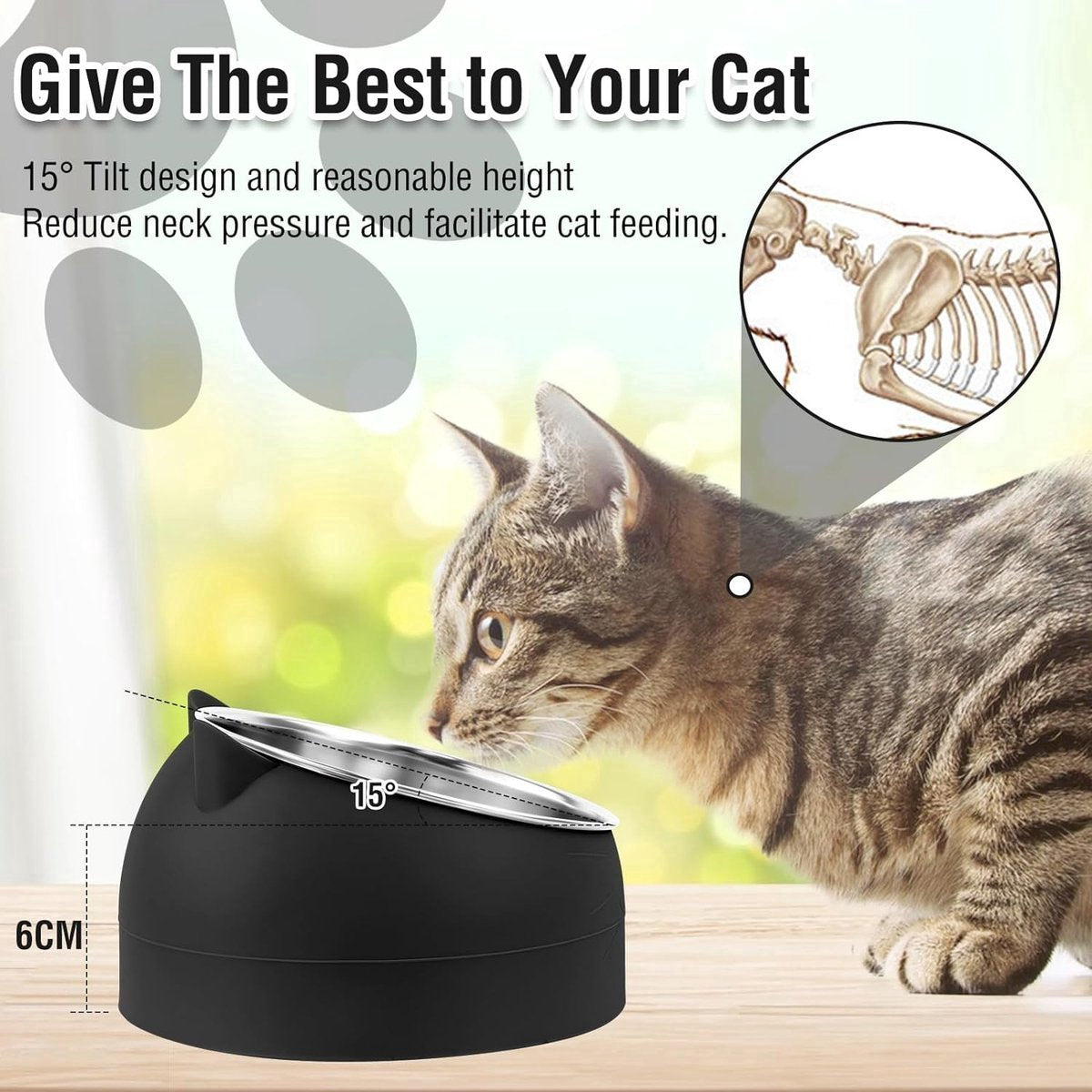 Dog Food Bowl - Cat Food Bowl - Stainless Steel - BPA-Free - Removable 2-in-1 Pet Bowl - 15° Tiltable - 2 x 200 ml - Dog Bowl - Sturdy - Durable - Non-Slip - - Dog & Cat Drinking Bowl - Black and White - Easy to Clean - Cat and Dog Gifts - Image 3