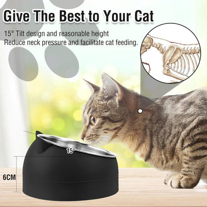 Dog Food Bowl - Cat Food Bowl - Stainless Steel - BPA-Free - Removable 2-in-1 Pet Bowl - 15° Tiltable - 2 x 200 ml - Dog Bowl - Sturdy - Durable - Non-Slip - - Dog & Cat Drinking Bowl - Black and White - Easy to Clean - Cat and Dog Gifts - Image 3