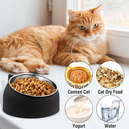 Dog Food Bowl - Cat Food Bowl - Stainless Steel - BPA-Free - Removable 2-in-1 Pet Bowl - 15° Tiltable - 2 x 200 ml - Dog Bowl - Sturdy - Durable - Non-Slip - - Dog & Cat Drinking Bowl - Black and White - Easy to Clean - Cat and Dog Gifts - Image 5