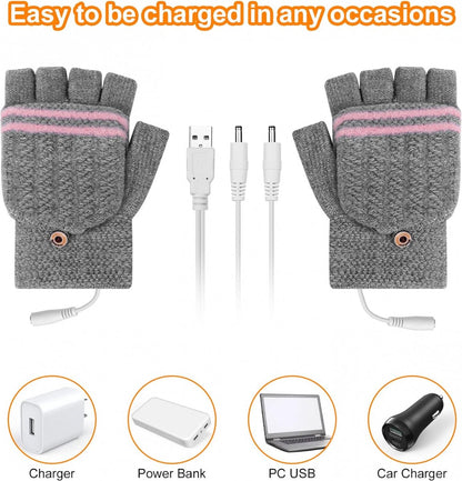 Heated Gloves - USB Heated Mittens - Heated Gloves - Electric Winter Gloves - Knitted Heated Gloves - Waterproof - Windproof - USB Rechargeable - Electrically Heated - One Size - Unisex - Winter Gift - Grey - Image 3
