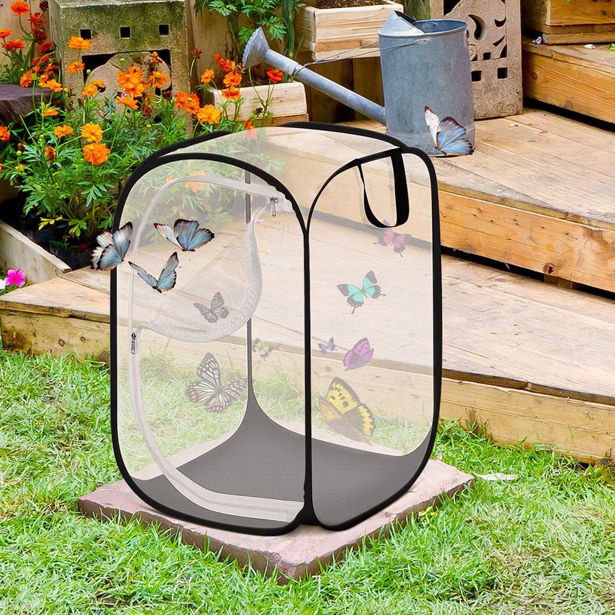 Insect Net - Insect and Butterfly Habitat Cage - Insect Breeding Net - Insect Hotel - Large Portable - Insect Monarch Butterfly - Pop-Up Cage - Garden Toy - Discover Butterflies and Ladybugs for Children - 60cm High - Image 4