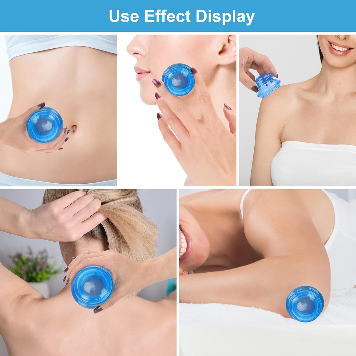 Cellulite cups - Cupping set of 4 pieces - Cupping cups - Full body - Cellulite Massage Device - Vacuum Silicone Cupping set - Cellulite Massage Cupping Cups - Anti-Cellulite - for Masseur and Home Use - Blue - Image 4