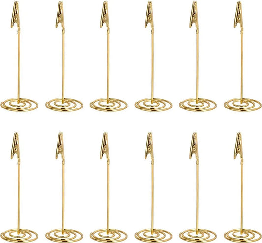KZQ 12 Pieces - Clip Photo Holders - Photo Holder with Clip - Photo Frame - Stainless Steel Card Holder - Table Card Holder - Name Tag - For Office, Wedding, Party, Home Decor, Shops, Restaurants, Display, Table Numbers, Price Tags - Gold