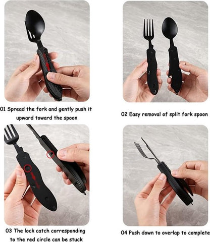 3-In-1 Camping Cutlery - Knife, Fork, Spoon - Foldable Camping Cutlery Multitool - Collapsible - Camping Cutlery - Camping Cutlery - Folding Cutlery - Gift For Men & Women - Image 2