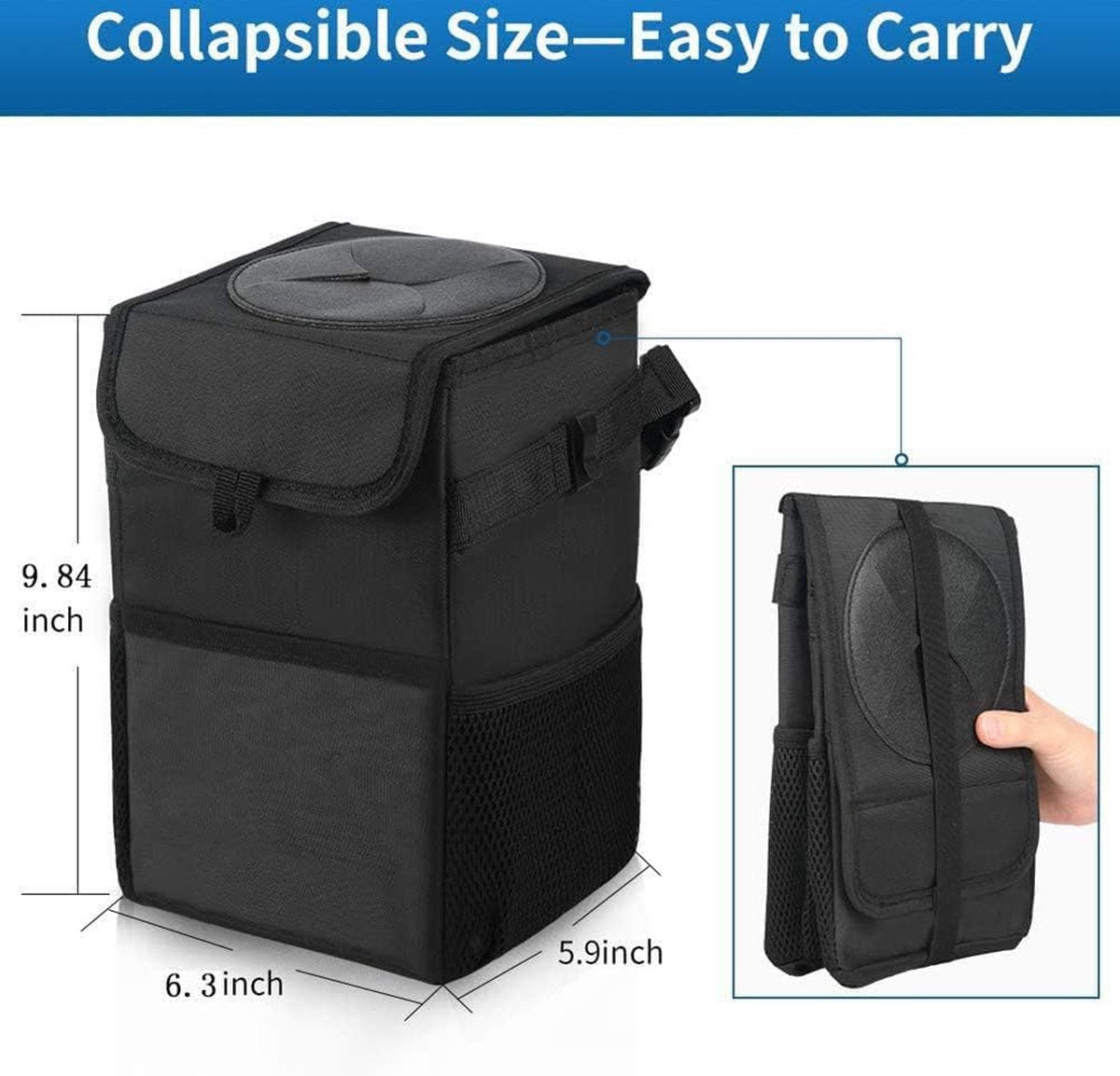 Car Trash Can - Car Seat Organizer - 6 L - Waterproof - Car Interior Accessories - Portable Vehicle Trash Can - Leak-Proof and Foldable Waste Bin - Extra Storage Bags - Car Storage - Trash Can - Trash Can Organizer - Travel Goods - Black - Image 2