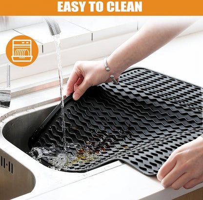 Draining Mat - Drying Mat - Silicone Mat - Dishwashing Mat - Countertop Mat - Bar Mat - With Hanging Hole - Black - 30 x 40 Cm - Pot Coaster - Draining Racks - Anti-Slip - Heat Resistant - Dishwasher Safe - Image 3