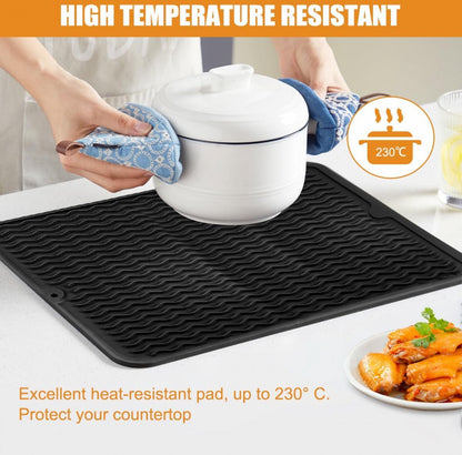 Draining Mat - Drying Mat - Silicone Mat - Dishwashing Mat - Countertop Mat - Bar Mat - With Hanging Hole - Black - 30 x 40 Cm - Pot Coaster - Draining Racks - Anti-Slip - Heat Resistant - Dishwasher Safe - Image 5