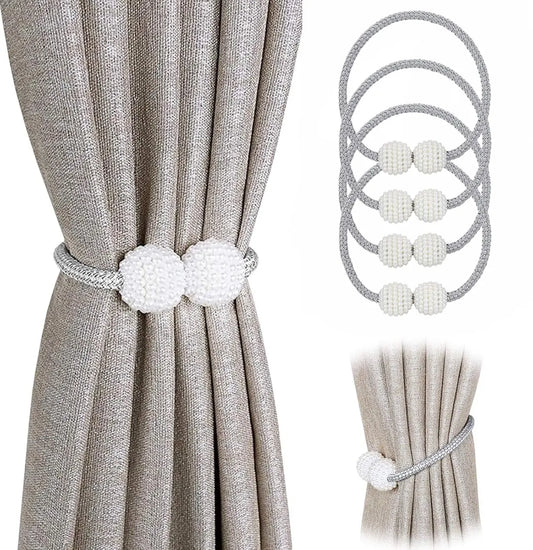 Curtain Tieback - Magnetic Curtain Cord - 4 Pieces - Super Strong Magnetism - Curtain Holder - Curtain Tie - Curtain Holder Clamps - Curtain Ties - Curtain Clamps - Curtain Clips - Accessories - Curtain Holder - Grey - No Drilling Required