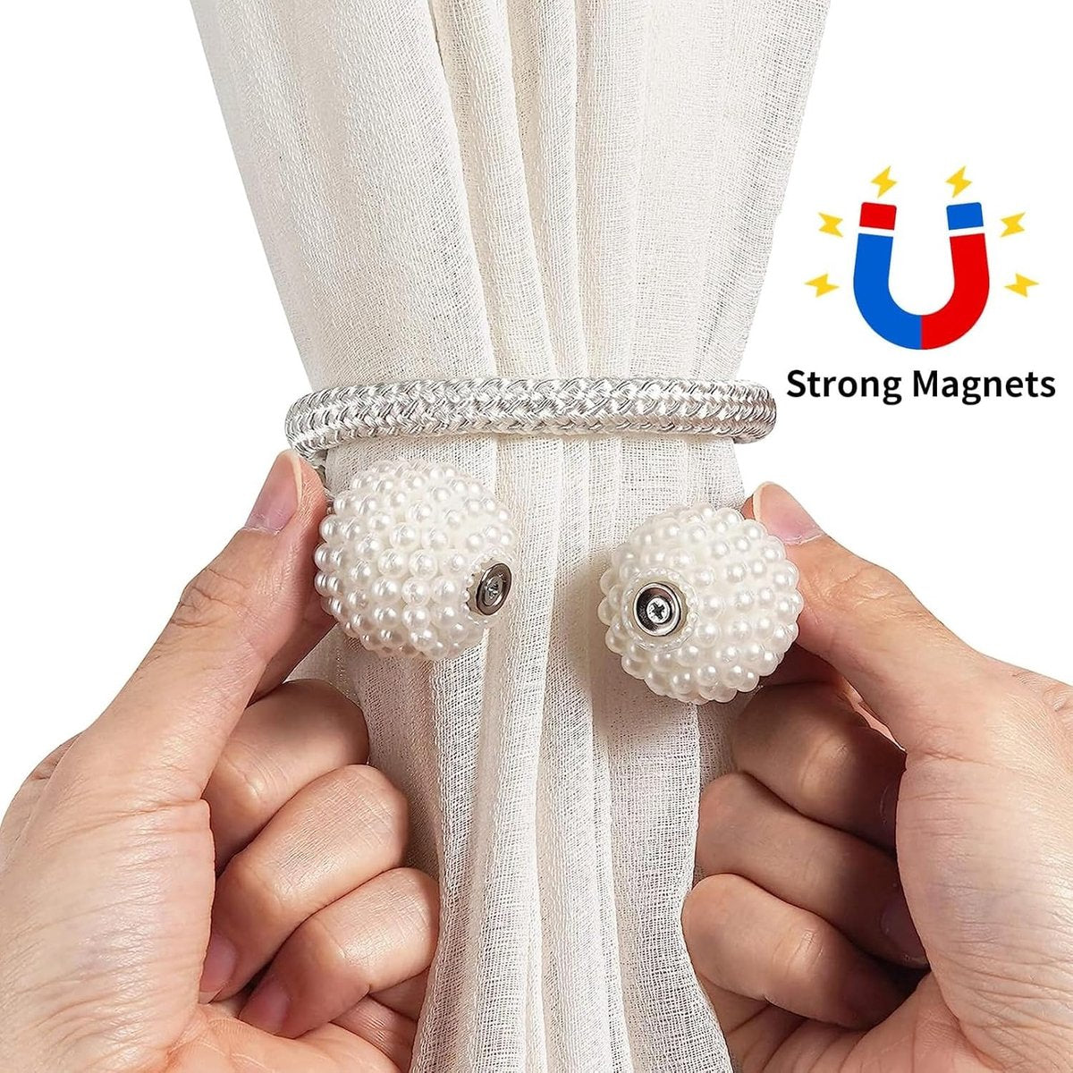 Curtain Tieback - Magnetic Curtain Cord - 4 Pieces - Super Strong Magnetism - Curtain Holder - Curtain Tie - Curtain Holder Clamps - Curtain Ties - Curtain Clamps - Curtain Clips - Accessories - Curtain Holder - Grey - No Drilling Required - Image 3