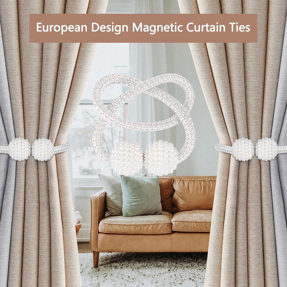 Curtain Tieback - Magnetic Curtain Cord - 4 Pieces - Super Strong Magnetism - Curtain Holder - Curtain Tie - Curtain Holder Clamps - Curtain Ties - Curtain Clamps - Curtain Clips - Accessories - Curtain Holder - Grey - No Drilling Required - Image 4