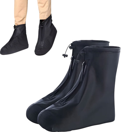 Waterproof Shoe Covers - Rain Shoe Covers - With Zipper and Drawstring - Waterproof Shoe Protectors - Motorcycle Scooter Bicycle Shoe Cover - Shoe Rain Cover - Shoe Cover - Shoe Covers - Anti-Slip - Size 43-44 - Black