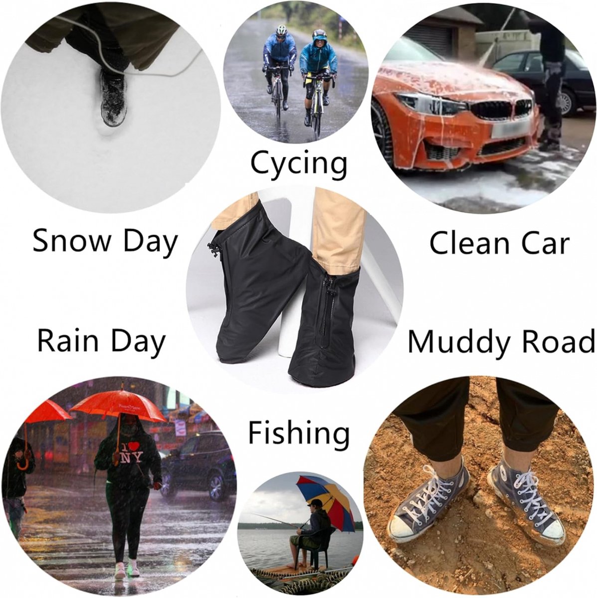 Waterproof Shoe Covers - Rain Shoe Covers - With Zipper and Drawstring - Waterproof Shoe Protectors - Motorcycle Scooter Bicycle Shoe Cover - Shoe Rain Cover - Shoe Cover - Shoe Covers - Anti-Slip - Size 43-44 - Black - Image 3