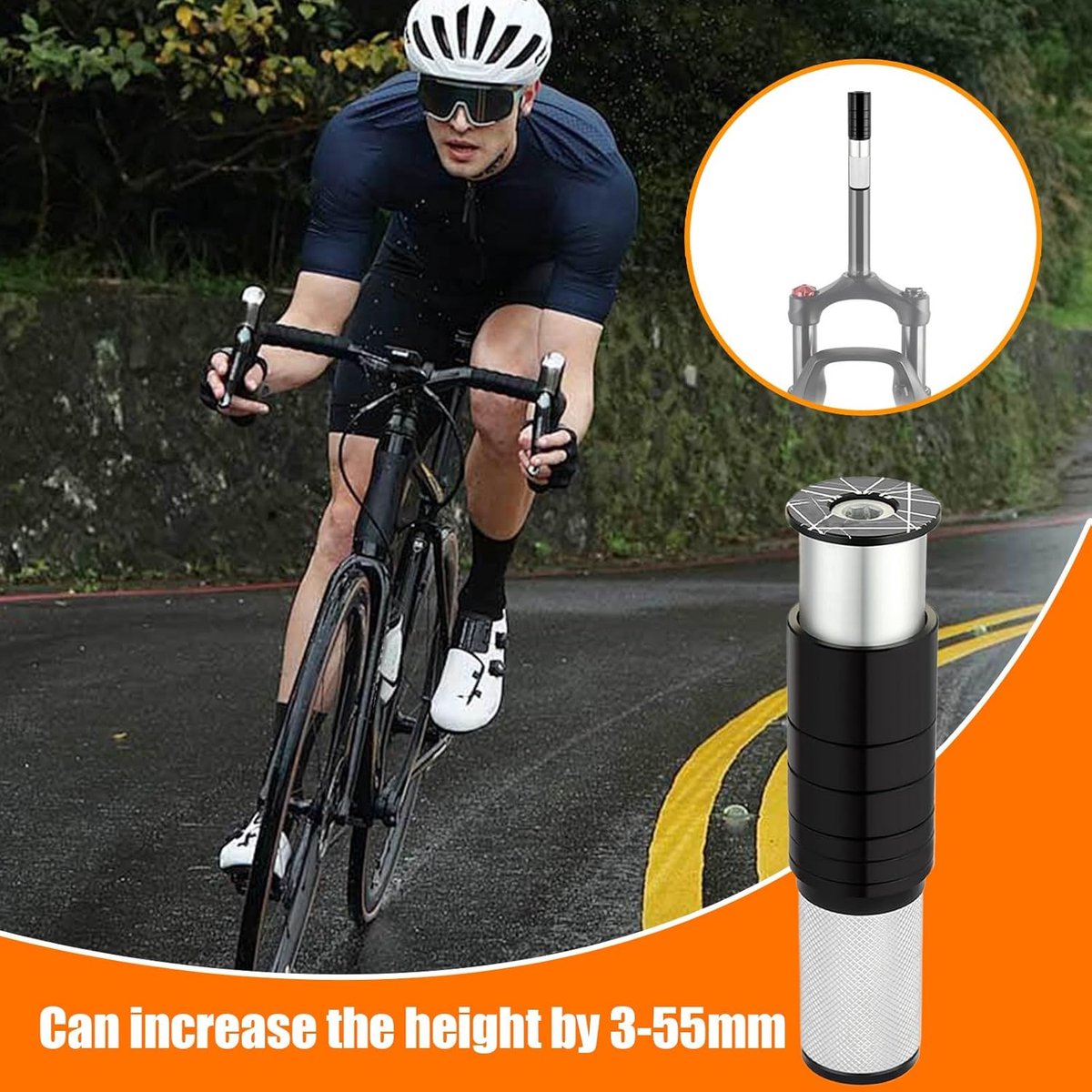 Stem Extender - Professional Stem Extender - Bicycle Handlebar Riser - Bicycle Handlebar Riser - Comfortable Cycling - Sturdy - Non-deformable - Comfort - Stability Performance - Ideal for Everyday Cyclists / Cycling Enthusiasts - Black - Image 2
