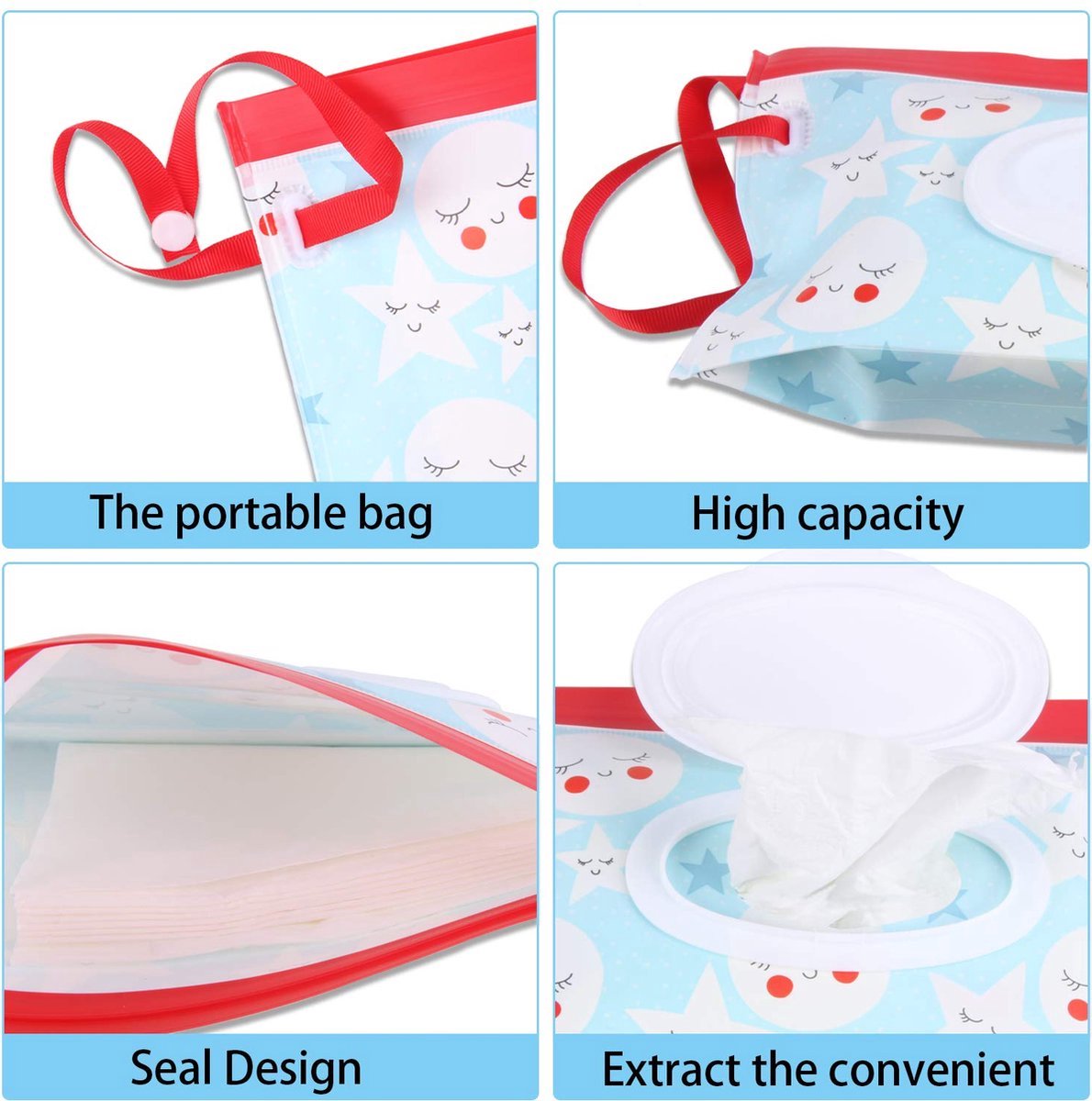 4x Baby Wipes Holder - Moist Tissue Holder - Refillable Portable Wet Wipes Holder - Non-Toxic - Dustproof - With Lanyard - Wet Wipes Box - Baby Wipes Box - Dispenser - Baby Gift - For Makeup Wipes, Cleansing Wipes - Image 4