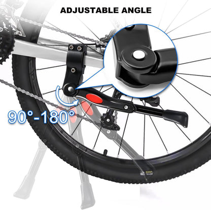 Single Adjustable Bicycle Kickstand - Suitable for 22'' to 17'' - Single Bicycle Stand - Side Stand - Aluminum Stainless Steel - Sturdy Wide Base - Easy to Install - Universal - Black - Bicycle, E-Bike, City Bike & Mountain Bike - With Hex Wrench - Image 2