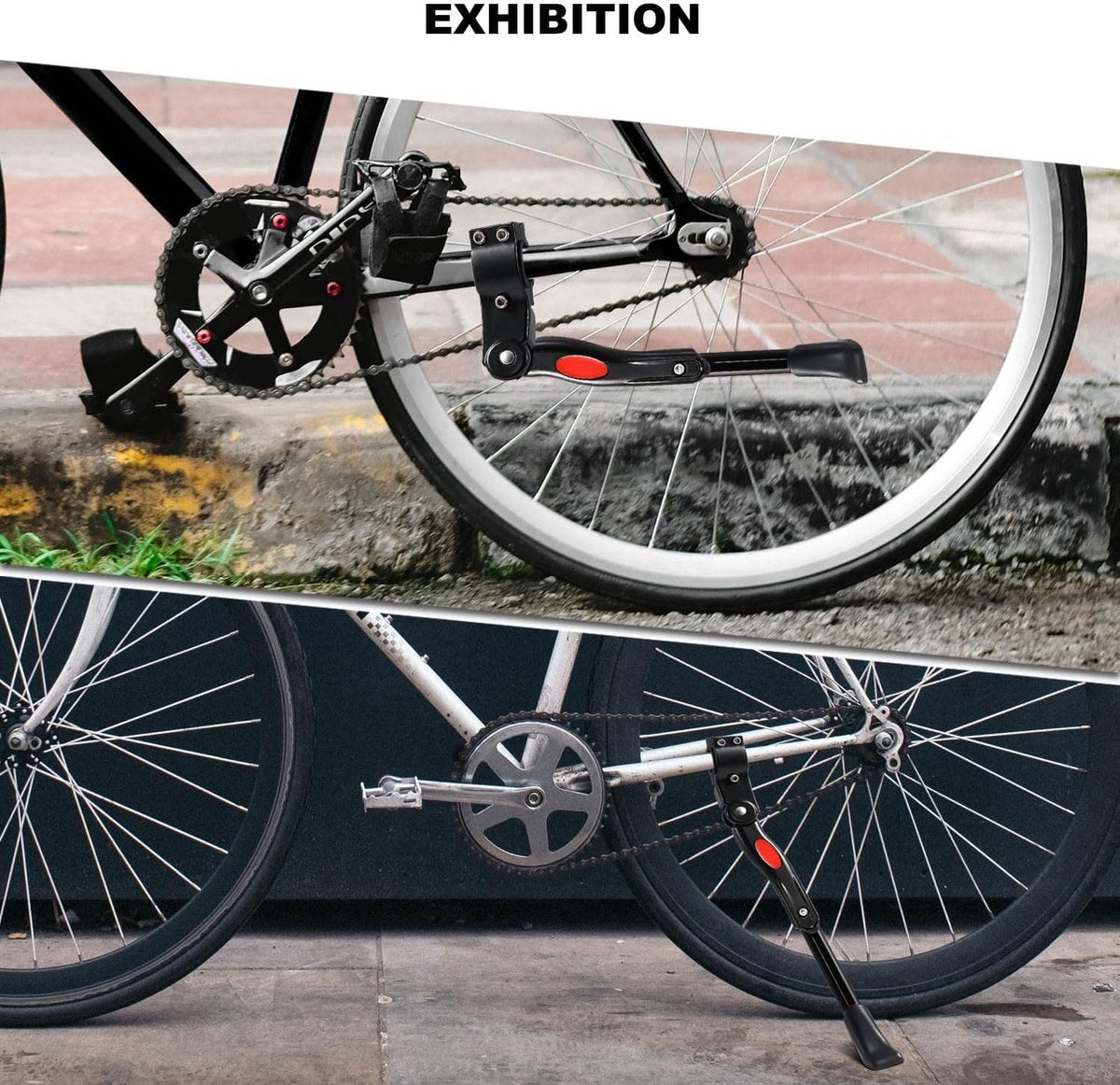 Single Adjustable Bicycle Kickstand - Suitable for 22'' to 17'' - Single Bicycle Stand - Side Stand - Aluminum Stainless Steel - Sturdy Wide Base - Easy to Install - Universal - Black - Bicycle, E-Bike, City Bike & Mountain Bike - With Hex Wrench - Image 3